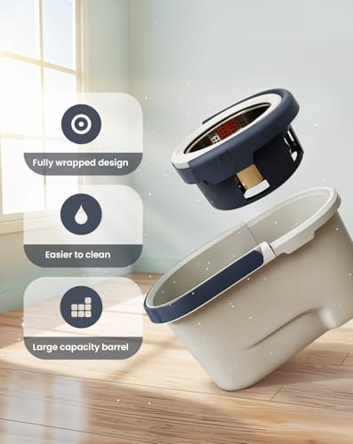 Spin Mop & Bucket Set - 360° Self-Wringing System with Wheels, Stainless Steel Handle - Hands-Free Floor Cleaning for Hardwood, Tile, Laminate - Includes 3 Washable Microfiber Mop Head Refills