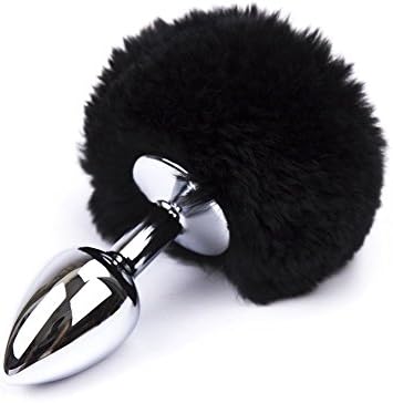 Royskie Stainless Steel A-n-a-l Bu-tt Pl-UG Faux Rabbit Tail Anal Trainer Butt Plug(Black)