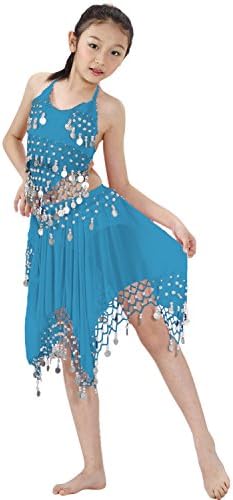 Hip Shakers Kids Professional Belly Dance Halter Costume Silver Coins