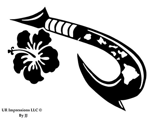 UR Impressions Blk Hawaiian Islands with Maui Hook Hibiscus Flower Decal Vinyl Sticker Graphics Cars Trucks SUV Vans Walls Windows Laptop Tablet|Black|6 X 4.4 Inch|JJURI118 - Thumbnail 4