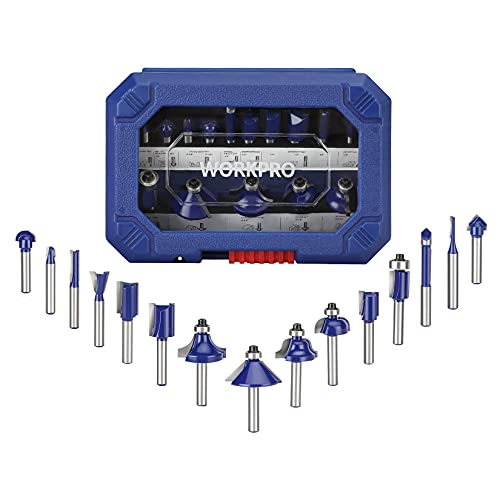 WORKPRO 15Piece Router Bits Set, 1/4Inch Shank Tungsten Carbide Router Bits for Woodworking