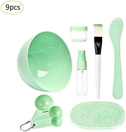 whelsara 9 Pcs/set DIY Facial Mask Tool Set,Mask Bowl Spatula Brush Spray Bottle Puff Soaking Bottle Meter Set,Lady Facial Skin Care Women Face Care