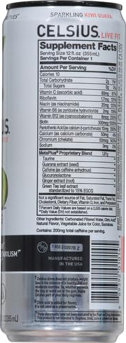 CELSIUS SPARKLING KIWI GUAVA, FUNCTIONAL ESSENTIAL ENERGY DRINK, 12 FL OZ