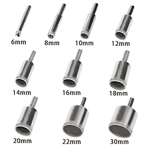 JOHOUSE Diamond Drill Bit Set, 10PCS Hole Saw Set for Granite Stone, Glass, Porcelain, Marble