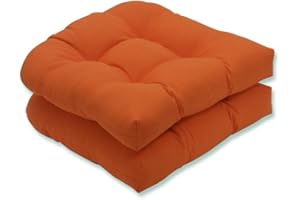 Pillow Perfect Pompeii Solid Indoor/Outdoor Wicker Patio Seat Cushion Reversible, Weather and Fade Resistant, Round Corner - 19" x 19", Orange, 2 Count