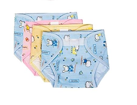 Outside Printed Soft Cotton Inside Non-Toxic PVC Plastic Waterproof U Nappy/Diaper/Langot (Pack of 4) (0-3 Months) by PEUBUD  ?