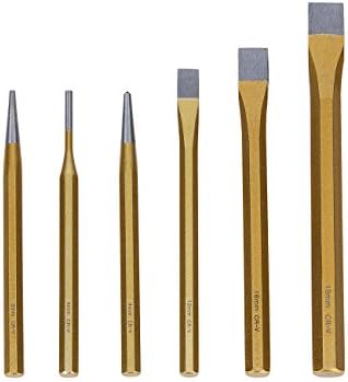 Ankoow 6 Pieces CR-V Alloy Steel Pro Punch and Chisel Set with Pin Punch, Tapered Punch, Center Punch and Cold Chisel for Brickwork, Concrete, Metal and Stone