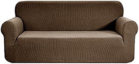 Golden Linen Sofa Covers 3-Piece Polyester Spandex Fabric Slipcover 3 pieces Set Sofa+ Love Seat+ Arm Chair (LIGHT BROWN)