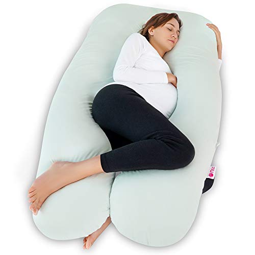 almohada de embarazo meiz - en forma de u - almohada corporal de embarazo - para soporte de cuello / espalda / piernas con funda de jersey de enfriamiento de almohada corporal, verde