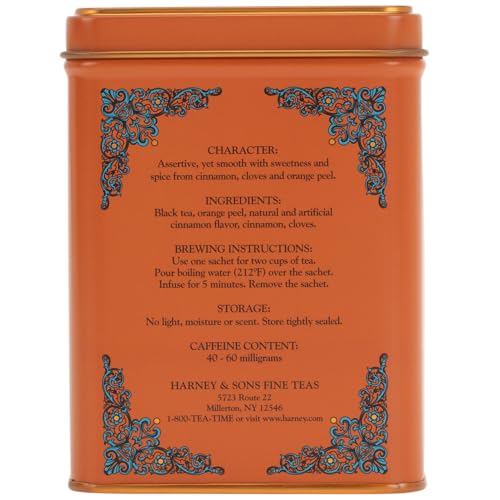 HARNEY & SONS CAFFEINATED HOT CINNAMON SUNSET BLACK TEA WITH ORANGE AND CLOVES TIN 20 SACHETS (PACK OF 1)