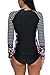 ALove Women Long Sleeve Rash Guard Swimsuit Striped Floral Swim Shirts Black Medium
