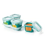 OXO Tot Glass Baby Blocks Food Storage Containers with Silicone Sleeves, Teal, 4 oz
