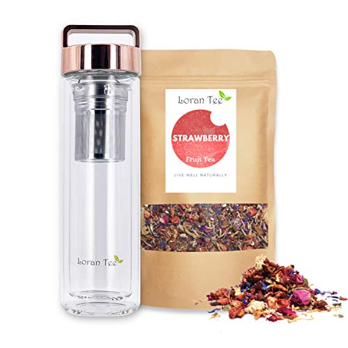 LORAN - Strawberry Set, Erdbeere Früchtetee, 150g, Teeflasche Thermo 500ml
