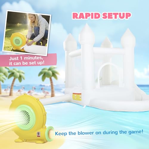 Qaba 8.2FT x 7.4FT White Bounce House, 3-in-1 Inflatable Bounce House with Slide and Ball Pit for Kids Ages 3-8, Indoor Outdoor Bouncy Castle with 370W Blower for Birthday and Wedding Party, White