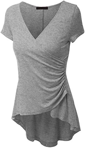 Rosy Secret Women's Wrap Crossing V Neck T-shirts Knot Side Tunic Top (Large, Grey)