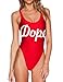 Women's Letter Print Backless One Piece Monokini Bikini (Medium, Red)