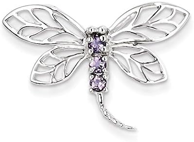 Sterling Silver Rhodium Amethyst Dragonfly Pendant