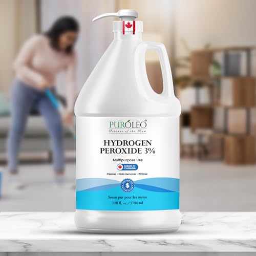 PUROLEO Hydrogen Peroxide 3% Solution, 128 Fl Oz/3784 mL (Made in Canada), Multipurpose Household Cleaner, Stain Remover & Fabric Whitener, Cleaning Liquid for Laundry, Surfaces & General Cleaning
