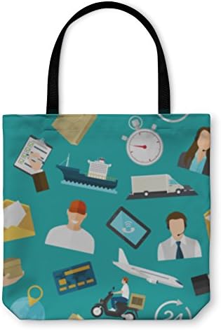 Gear New Shoulder Tote Hand Bag, Pattern With Flat Color Icons Concept For Delivery Service, 18x18, 3660376GN