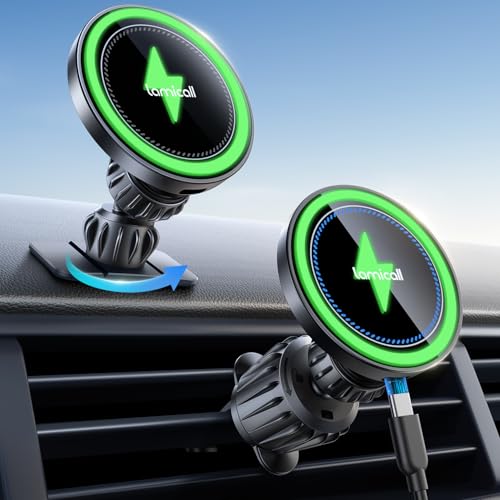 Lamicall 15W for Magsafe Car Mount Charger - [3-in-1 Upgraded Intelligent Chip] 360° Wireless Car Phone Holder Charger Vent Dashboard Magnetic Phone Holders for iPhone 17 Pro Max, Air, 16 15 Pro Max