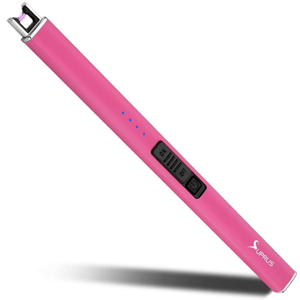 SUPRUS Fluorescent Lighter Glows in The Dark Arc Windproof Flameless USB Rechargeable Lighter with Safety Lock for Candle BBQ Camping in Party (Pink)