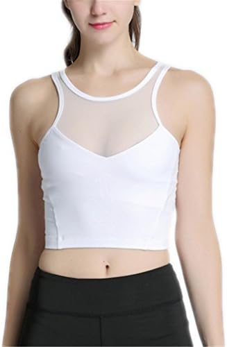Wide Shoulder Straps Wirefree Mesh Patchwork Outdoors Yoga Vest Wicking Comfortable Gym Running Tank Tops White M