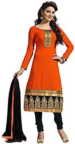 DivyaEmporio Women's Faux Crepe Orange Dress Material