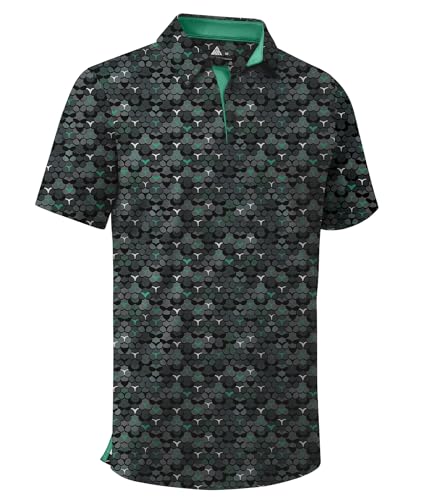 ZITY Men's Golf Shirts Short Sleeve Moisture Wicking Performance Print Patterns Casual Collared Golf Polo Shirt for Men