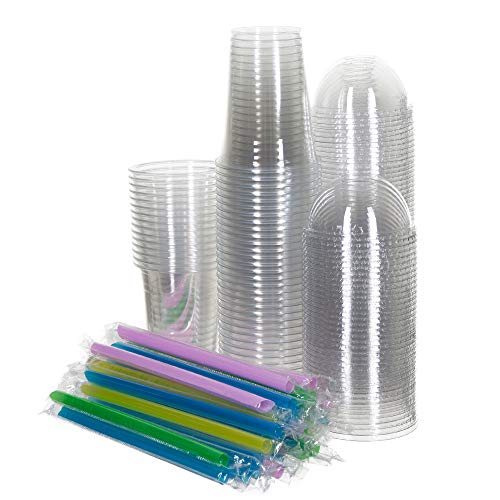 16oz Clear Plastic Cups with Dome Lids and Straws (100 Set) - Thumbnail 2