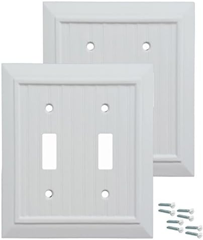 Pack of 2 Wall Plate Outlet Switch Covers by SleekLighting | Classic White Beadboard Wall plates| Variety of Styles: Decorator/Duplex/Toggle/Blank / & Combo | Size: 2 Gang Toggle