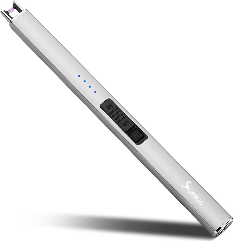 SUPRUS Electric Lighter Arc Windproof USB Rechargeable with Safety Lock Silver