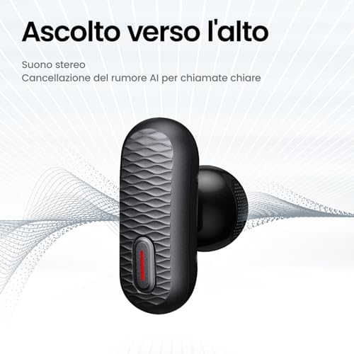 Up Cuffie Bluetooth, Auricolari Open-Ear Wireless con Controllo Touch, Resistenza all’Acqua IPX4 e al Sudore, Riduzione Rumori con AI, Ideali per Sport e Corsa,Compatibili con Android e iPhone