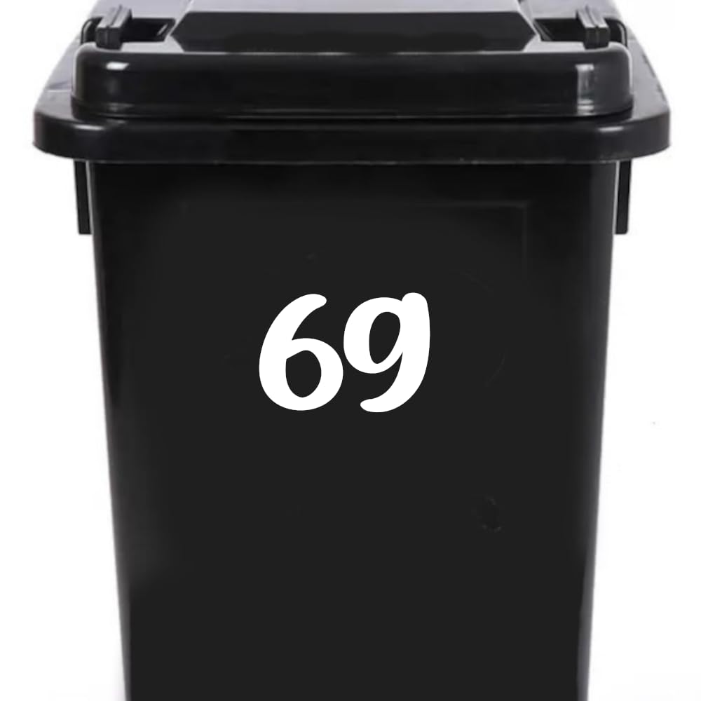 Pack of 4 House Number Wheelie Bin Stickers - Waterproof Decals - Easy-to-Apply - Recycling Boxes - Party Decorations (69)