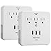 [2 Pack] BESTTEN Wall Tap Adapter Outlets, 3 Electrical Sockets and 3 USB Charging Ports (3.1 Amp Shared), 300-Joule Surge Protector with Dual Phone Holders, ETL Certified, White