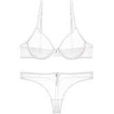 Varsbaby Women's See Through Sheer Mesh Unlined Underwire Everyday Bra and Panties