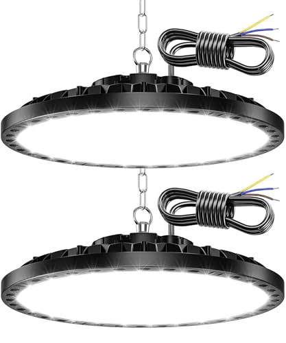 TASINUO - LED Garage Light 200 W, 2 Pieces, 20000 Lumen, UFO LED Garage Light, IP65, Waterproof, Outdoor Lamp, 7000 K, Cool White, Workshop, Warehouse, Basement, Factory,