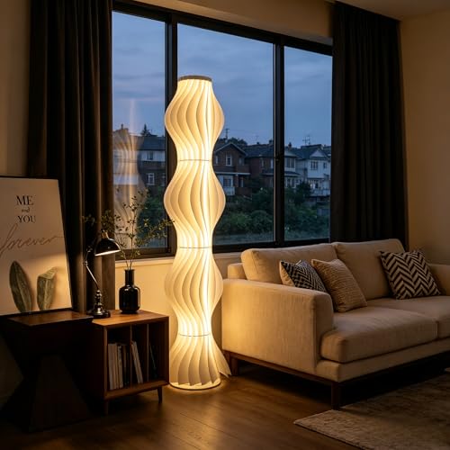 Vrygle Floor Lamp Living Room Acrylic LED 3 Temperatures Colour 170 cm | 3 Color Temperature LED Strip Light 3000K/4000K/6000K Unique Artistic Design for Living Room Bedroom Office White
