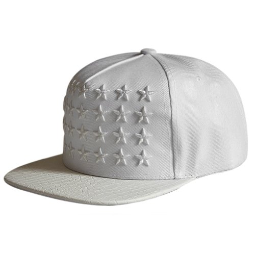 LOCOMO Star Embroidery PU Leather Crocodile Skin Pattern Snapback Cap FFH134WHT