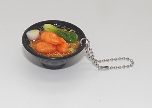 2" Cute Udon Ramen Noodle Soup Bowl Charm Key Chain ~Bok choy, Shrimp, Egg ~ #11