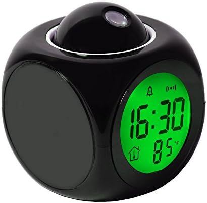 EWTTO Digital LED Projection Alarm Clock with Calendar Temperature Snooze Voice Talking (Black)
