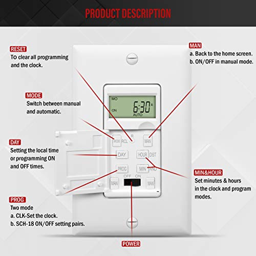 ENERLITES Programmable Digital Timer Switch for Lights, Fans, Motors, 7