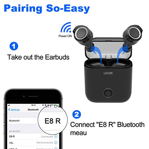 Bluetooth Headphones,LEUXE 5.0 True Wireless Earbuds Deep Bass Stereo Sound Bluetooth Earphones Mini in-Ear Binaural Call Headset with Built-in Mic and Charging Case for iPhone iPad and Android Phones