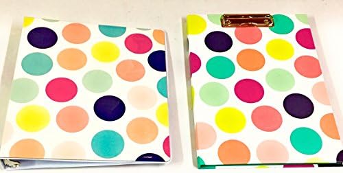 SET OF2 Pieces Pink Light Design Clipboard Padfolio and Vynil Binder Floral Dance Colorful Polka-Dots