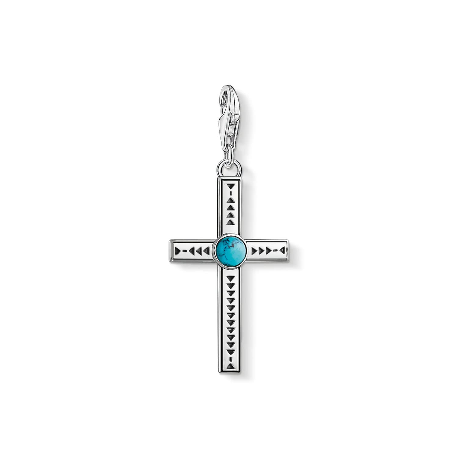 Thomas Sabo Unisex Charm Pendant Ethnic Cross Turquoise 925 Sterling Silver, Blackened 1677-878-17