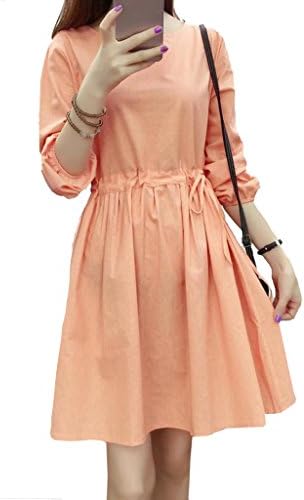 Lovely Item Women's Pleat Cotton Linen Loose Casual Mid Dresses 1X 14W Orange
