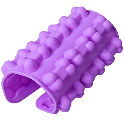 Korlon 3 Pack Silicone Molds for Dog Treats, Dog Paw and Bone Trays for Baking Biscuit, Chocolate, Candy, Set of 3 (Pink & Purple)