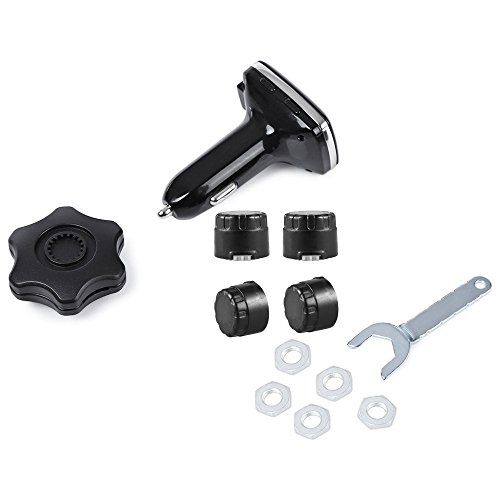 CarBest Tire Pressure Monitoring System, Wireless TPMS with 4 External Sensors, Cigarette Lighter Plug LCD Display with Tire Pressure, Temperature Gauge and Battery Voltage, DIY