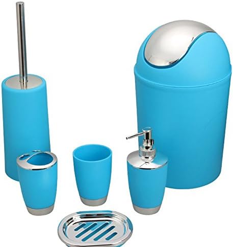 Candy Grils 6 Piece Plastic Bath Accessory Bathroom Set, Lotion Dispenser,Toothbrush Holder,Tumbler Cup,Soap Dish, Trash Can,Toilet Brush Set