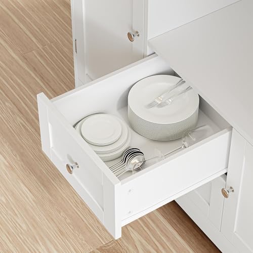 NEBULYN Alacenas para Cocina, Alacenas para Despensa con 2 Cajón, Gran Capacidad, Mueble Aparador para Sala de Estar, Comedor, Oficina, 100X40X82CM(Blanco)