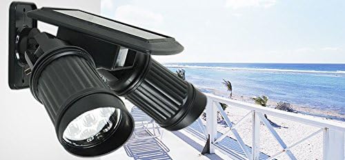 Chesmart Solar Powered Sensor Lights PIR Motion Sensor Dual Head Spotlight Adjustable Waterproof LED Wall Light for Deck Yard Garden Driveway Garage Pool - Auto On/Off,New Year Gift,(Black, Pack of 1)